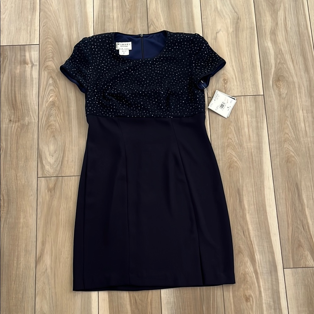 White and Blue Embellished Mini Sheath Dress